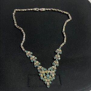 Vintage 1950’s Bogoff signed Aqua Blue and clear Rhinestone Necklace.